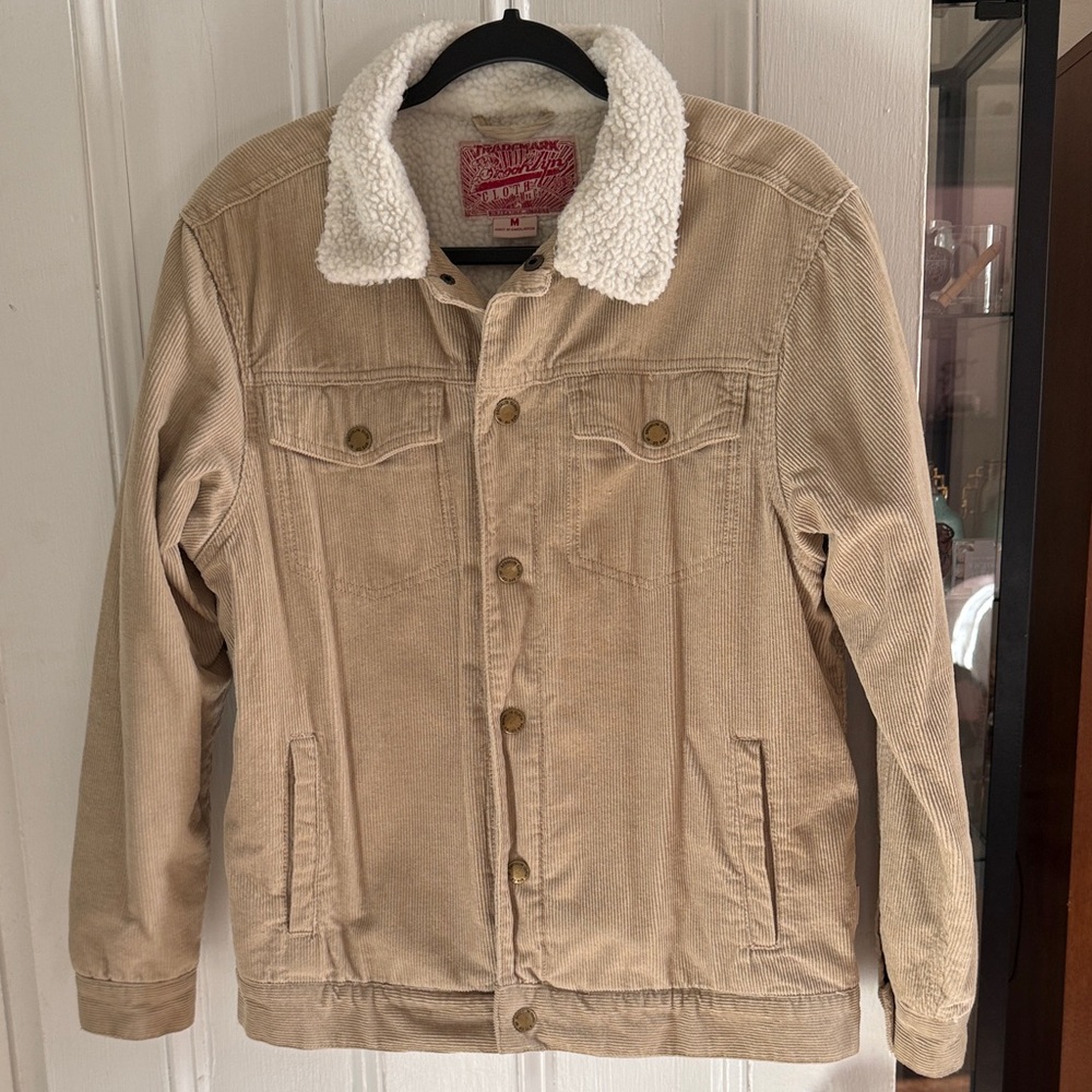 Beige Corduroy Jacket with White Sherpa Collar